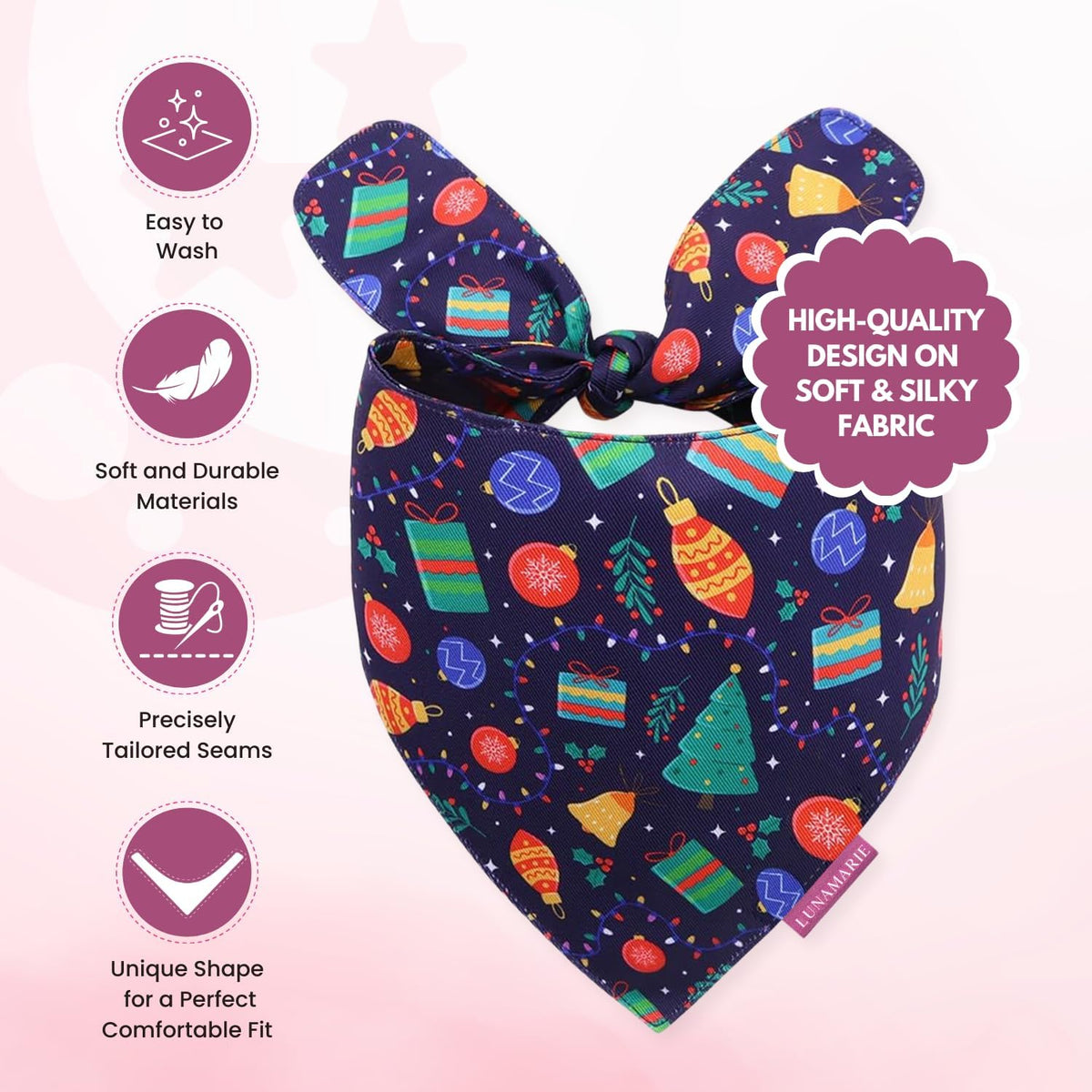 LunaMarie - Luxury Pet Birthday Bandanas -Premium & Silky Poly Fabric | 100% Handmade | Custom