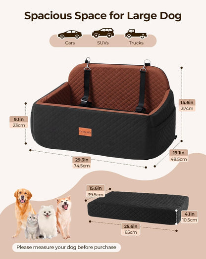 Dog Car Seat for Large Medium Dogs, Pet Car Seat Under 55 lbs or 2 Puppies, Removable Washable Pets