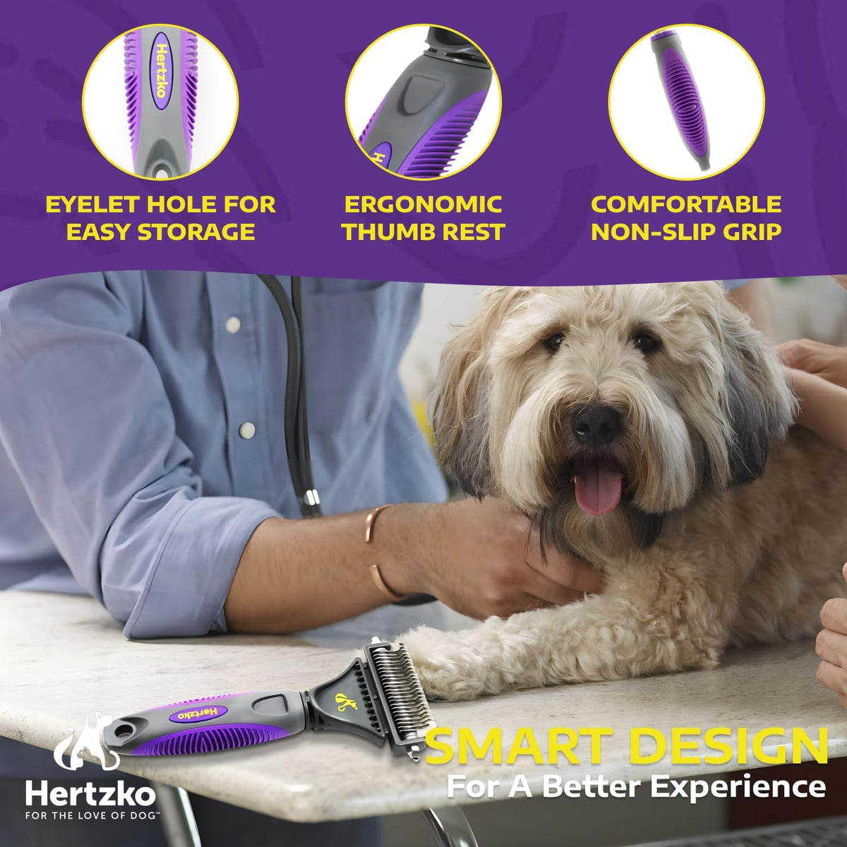 Hertzko Cat Dematting Tool Double Sided Dog and Cat Dematting Comb - for All Pets - Effortlessly