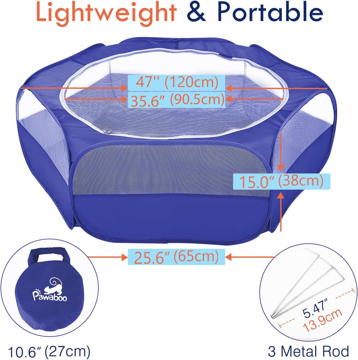 Pawaboo Small Animals Playpen, Waterproof Small Pet Cage Tent with Zippered Cover, Portable Outdoor