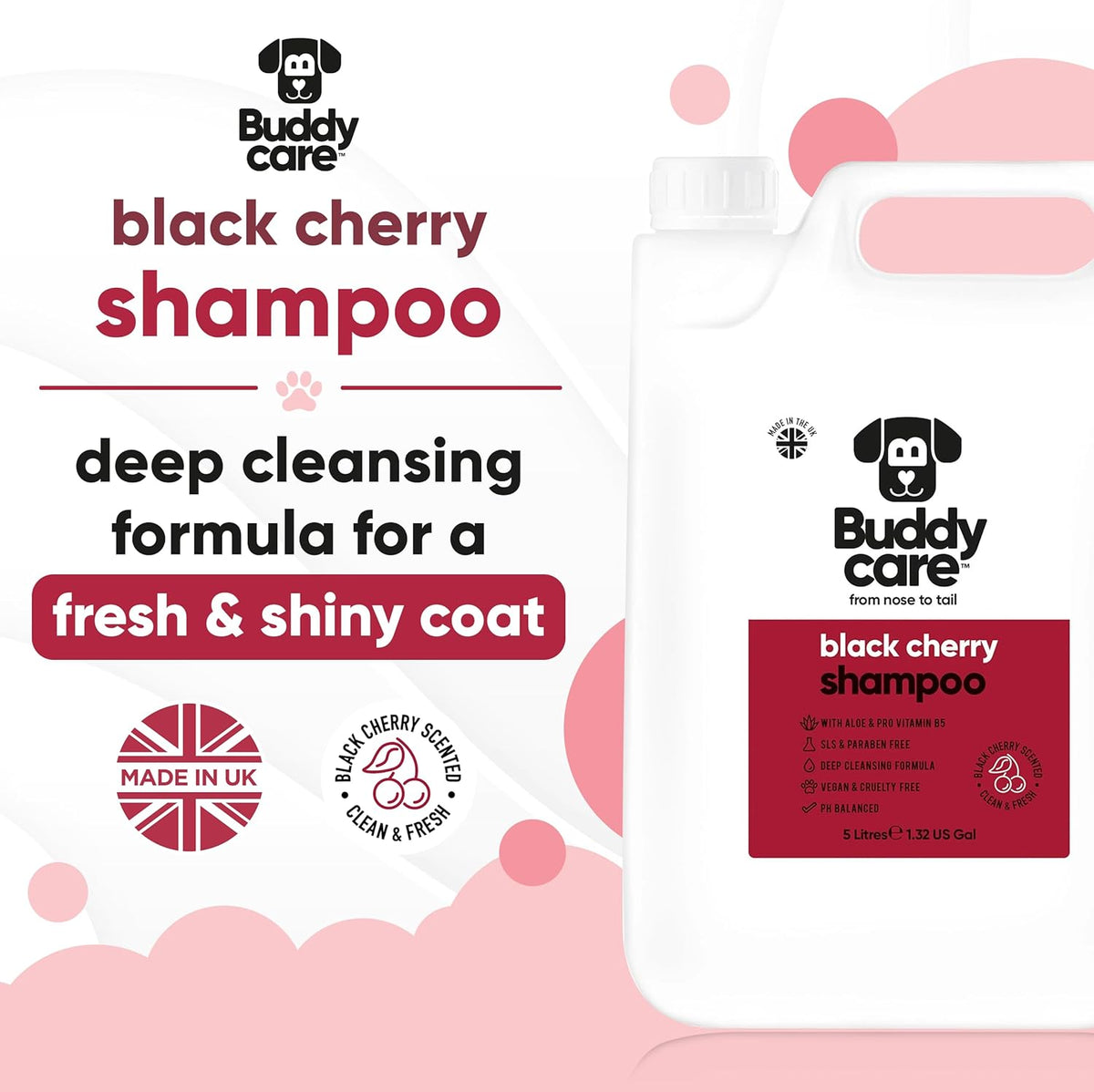 Black Cherry Dog Shampoo by Buddycare | Deep Cleansing Shampoo for Dogs | Black Cherry Scented |