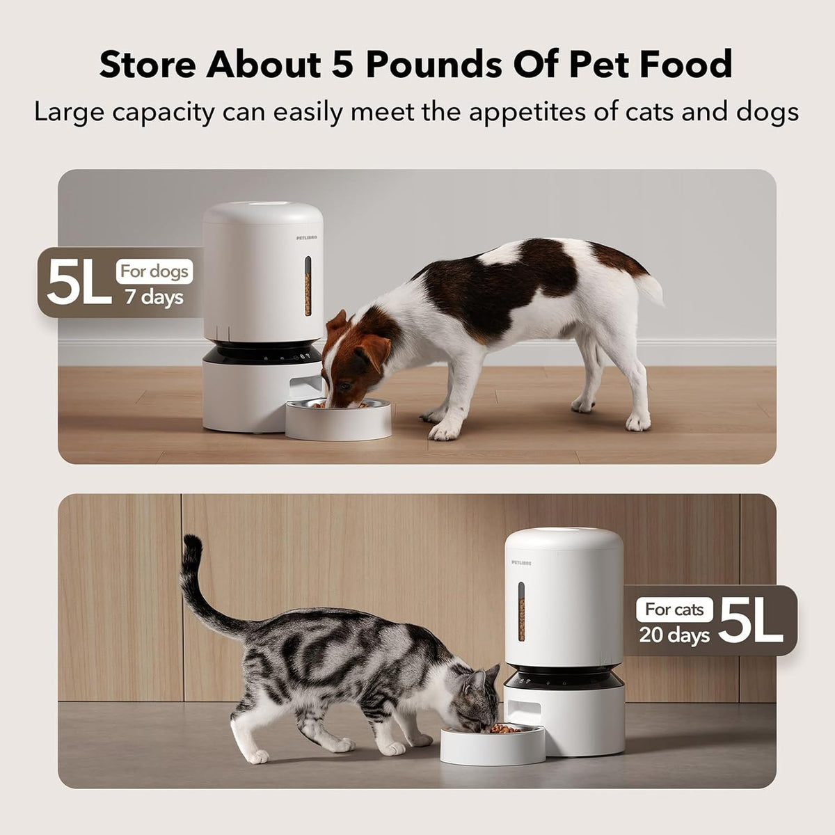 PETLIBRO Automatic Cat Feeder, 5G WiFi Automatic Dog Feeder with Freshness Preservation, 5L Timed