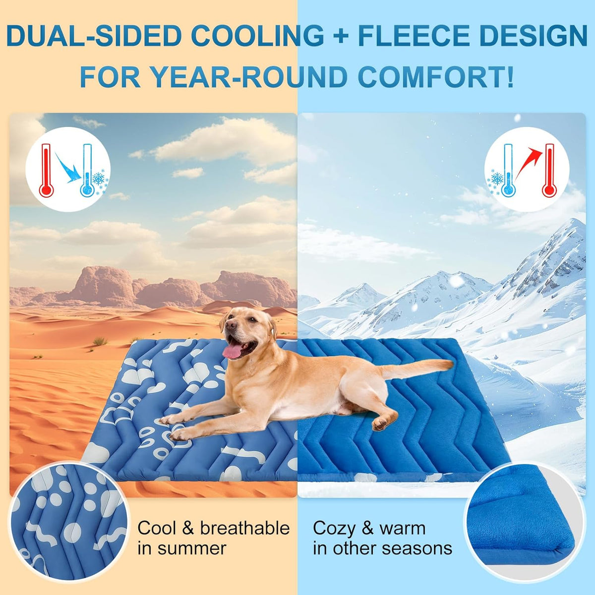 BEAUTYZOO Dog Cooling Mat- Upgraded Thicken Cooling Mat for Large Dogs Reversible(Cool & Warm) Pet