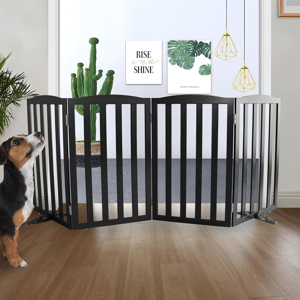 ZJSF Foldable Freestanding Indoor Dog Gate for House Wood Long Pet Gates Dog Fence for Stairs Puppy