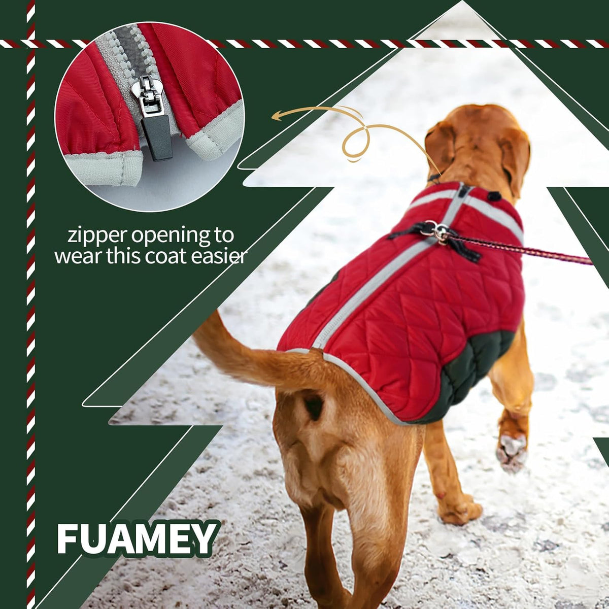 FUAMEY Dog Coat for Large Dogs,Waterproof Dog Winter Jacket with Harness Built in Puppy Cold