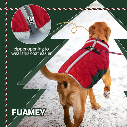 FUAMEY Dog Coat for Large Dogs,Waterproof Dog Winter Jacket with Harness Built in Puppy Cold