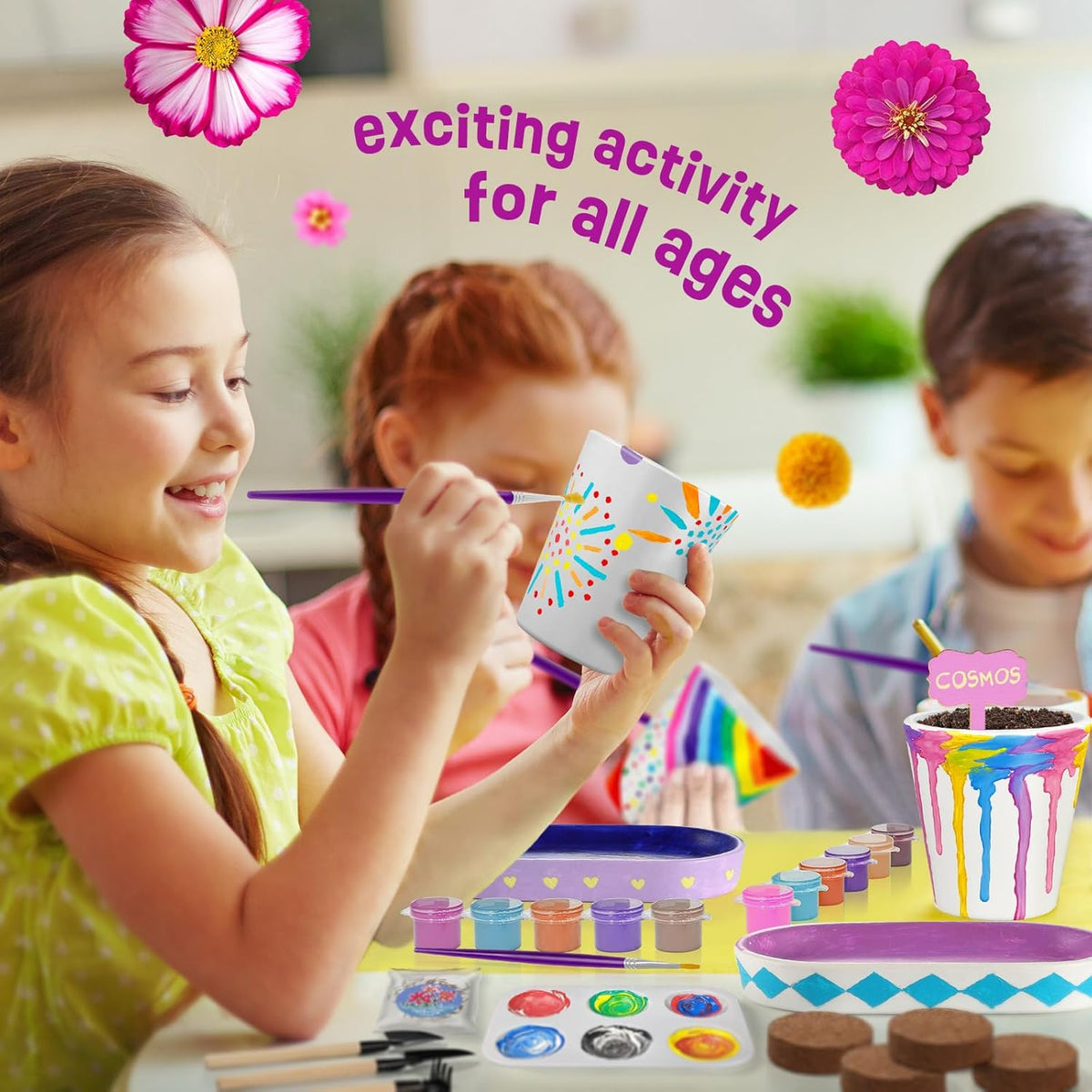4 Set Paint & Plant Flower Gardening Kit - Gifts for Girls Ages 8-12, Arts and Crafts for Kids Ages
