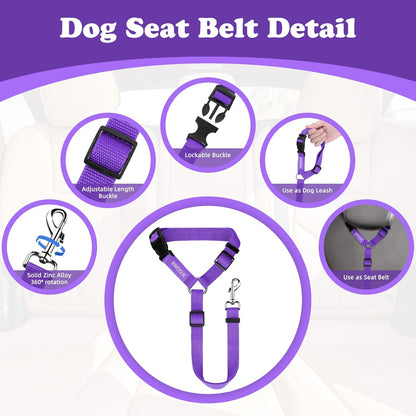 BWOGUE 2 Packs Dog Cat Safety Seat Belt Strap Car Headrest Restraint Adjustable Nylon Fabric Dog