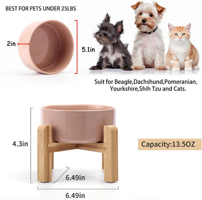 Petygooing Khaki Elevated/Raised Ceramic Dog Bowl for Small Breeds, Dog Food Water Dish with