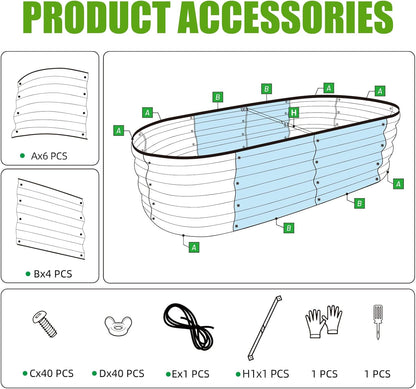 SnugNiture Galvanized Raised Garden Bed Outdoor, 2 Pcs 4x2x1ft Oval Metal Planter Box for Planting