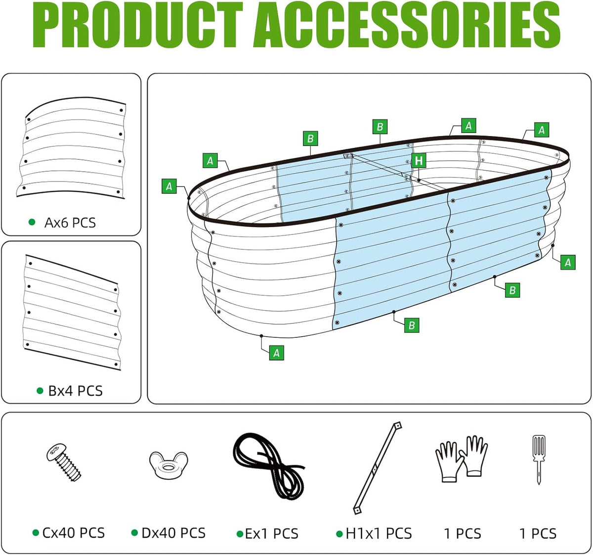 SnugNiture Galvanized Raised Garden Bed Outdoor, 2 Pcs 4x2x1ft Oval Metal Planter Box for Planting