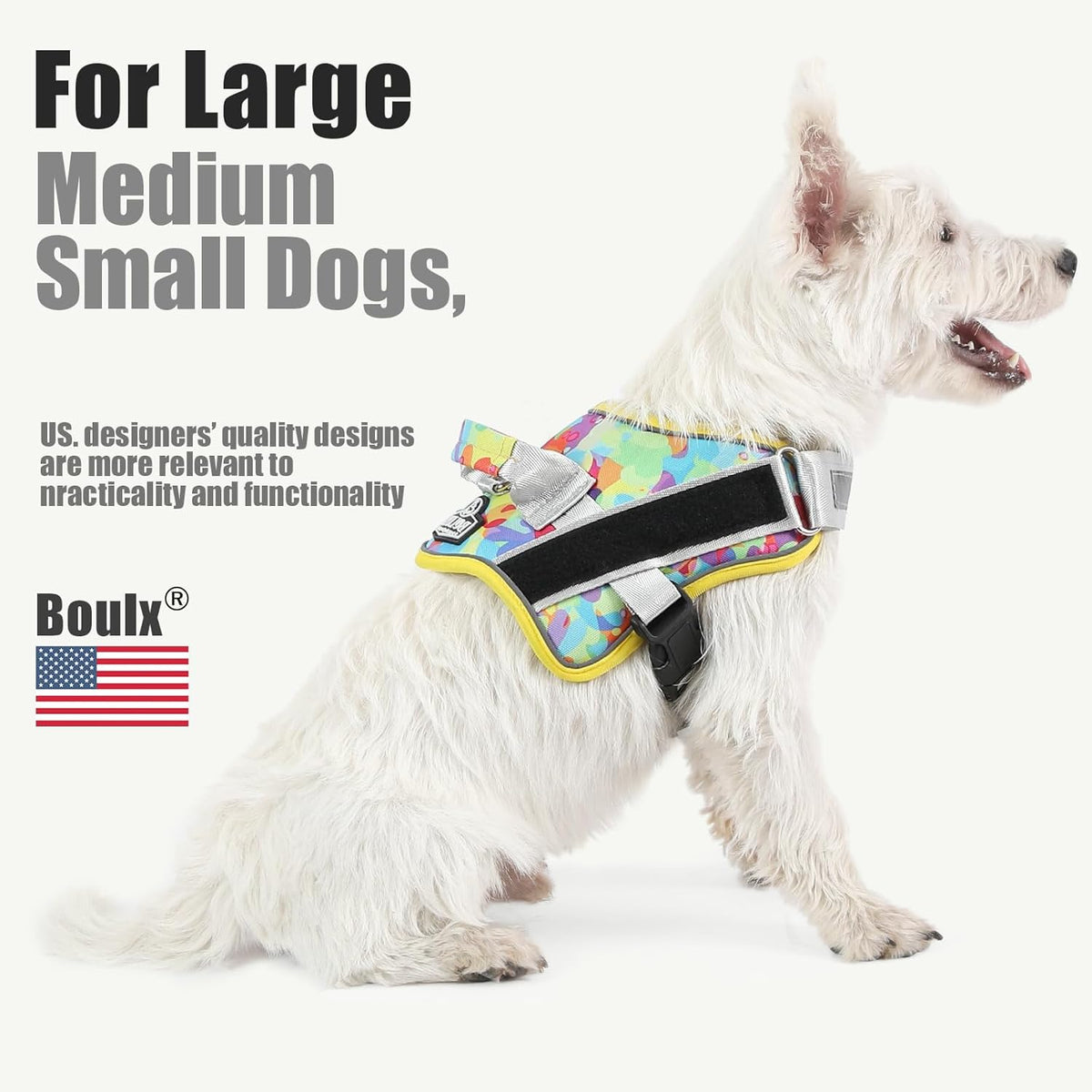Bolux Dog Harness, No-Pull Reflective Dog Vest, Breathable Adjustable Pet Harness with Handle for