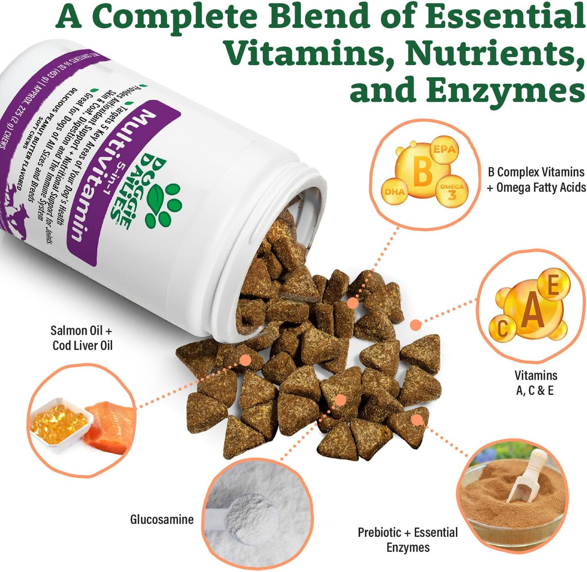 Doggie Dailies 5 in 1 Multivitamin for Dogs, Dog Multivitamin for Skin and Coat Health, Joint