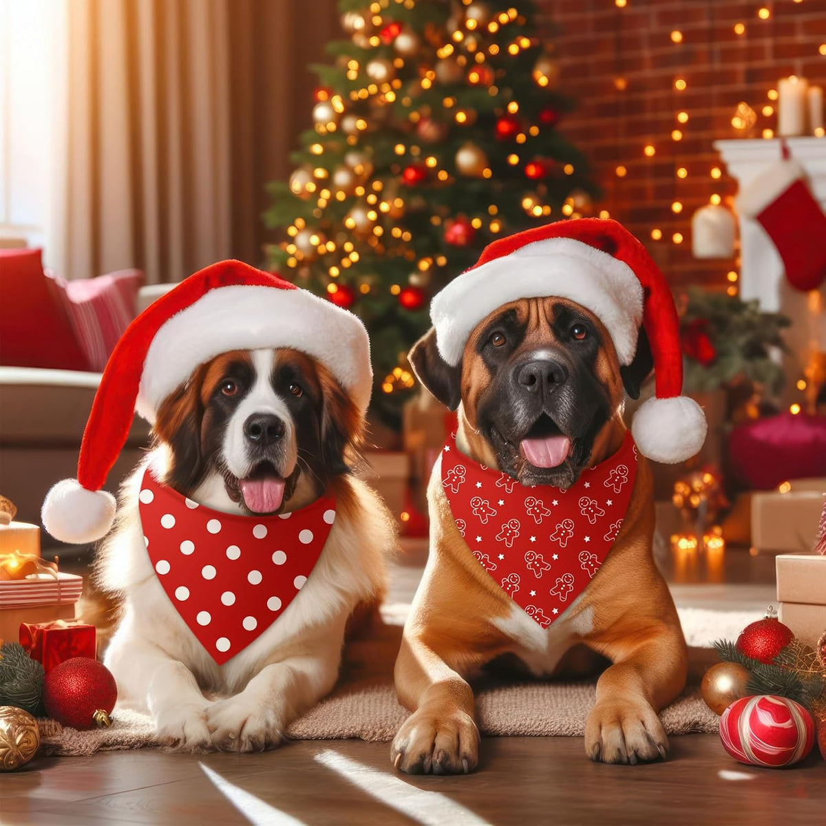 Chunful 100 Pieces Christmas Dog Bandanas Bulk Red and White Xmas Bandanas for Dogs Triangle Scarf