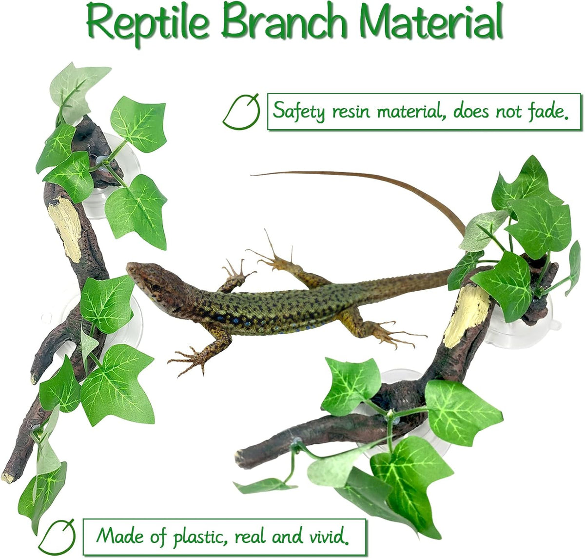 Fhiny 2 PCS Reptile Corner Branch, Resin Climb Tree Branch Decor with Leaves Tank Accessories