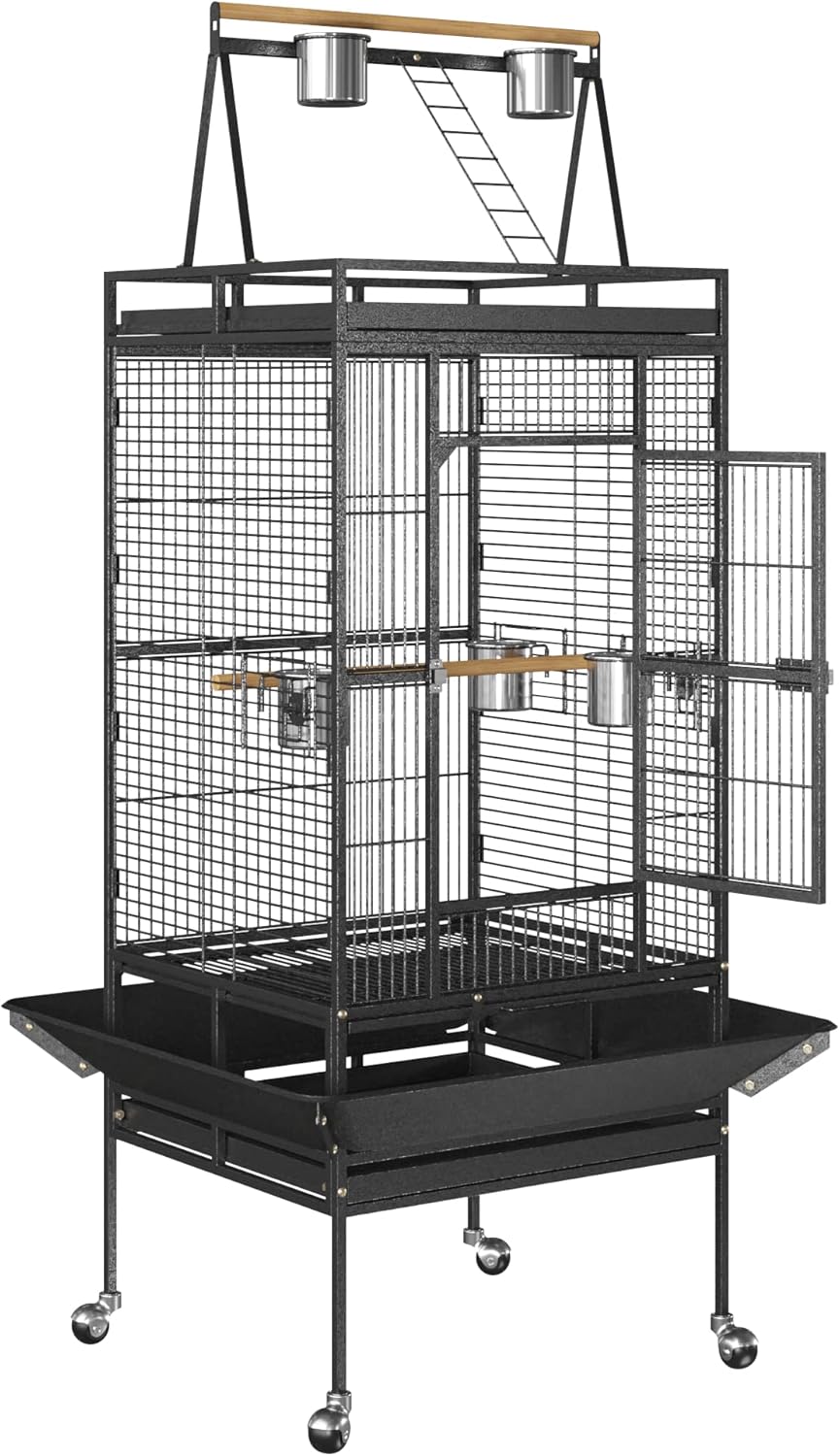 ZENY 68-Inch Birdcage, Playtop Parrot Cage, Wrought Iron Bird Cage with Rolling Stand, Heavy-Duty