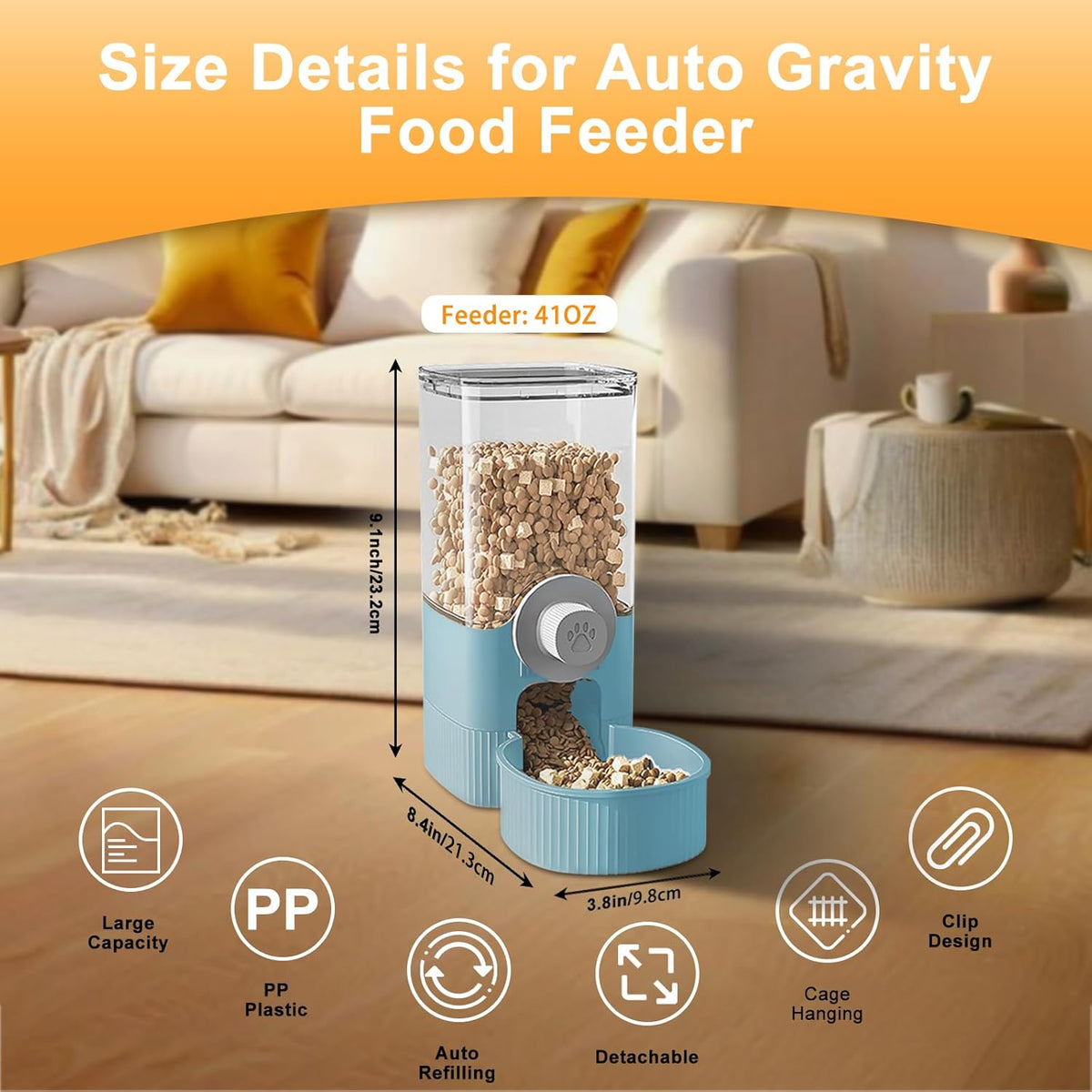 Auto Gravity Food Dispenser for Cage Hanging, 41OZ Capacity Hanging Automatic Pet Cage Feeder, Food