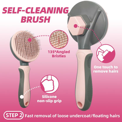 Pet Grooming Kit - 7 PCS Deshedding Brush Set with Slicker, Undercoat Rake, Bath Brush & Nail