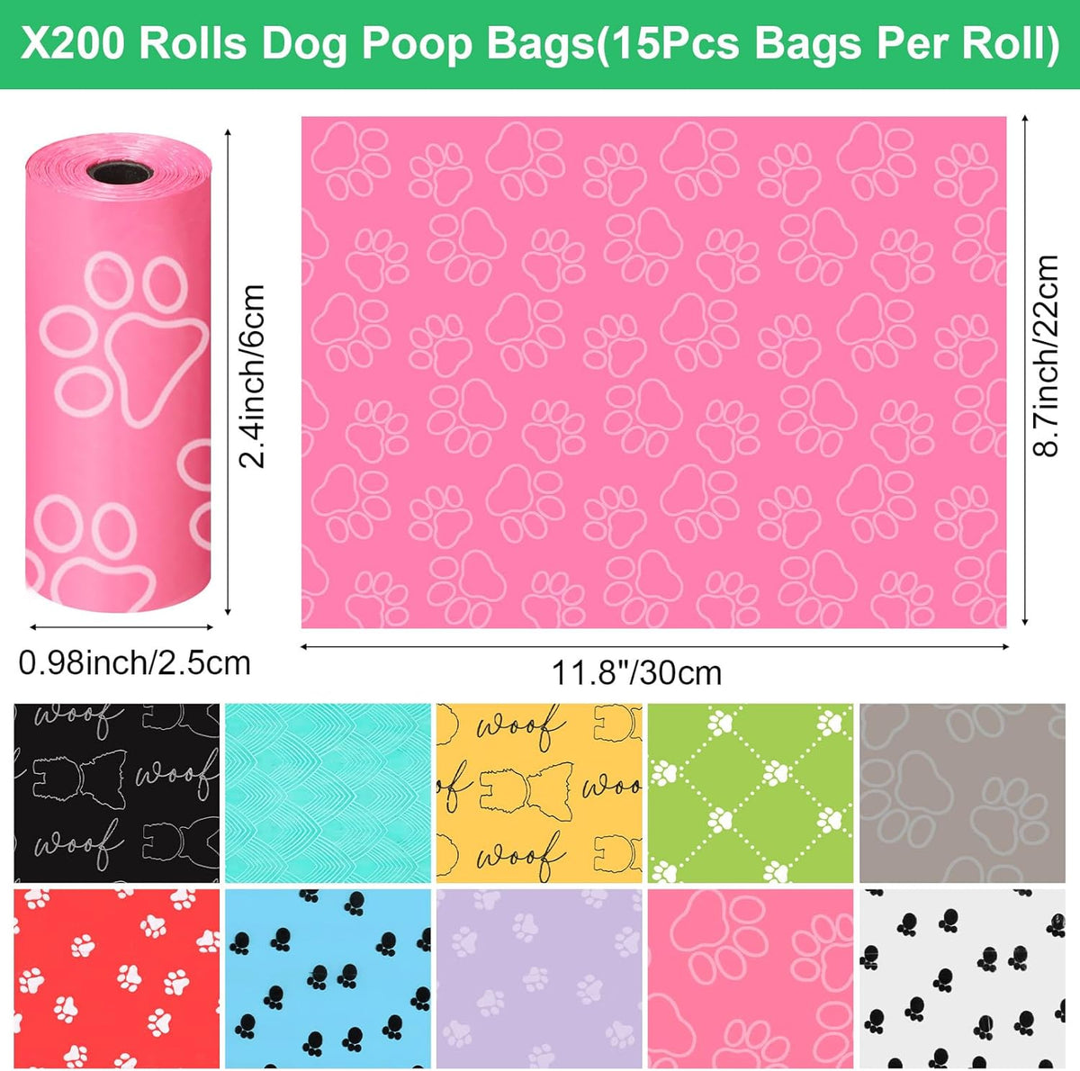 Thenshop 3000 Counts 200 Rolls Dog Poop Bag Plastic Dog Waste Bags Disposable For Doggie Pets Poop