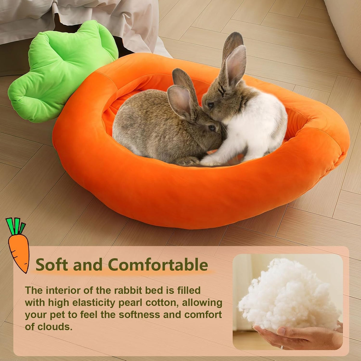 Rabbit Bed,Thick&Soft Bunny Bed with Removable Cushion,Machine Washable with Rattan Mat & Heart