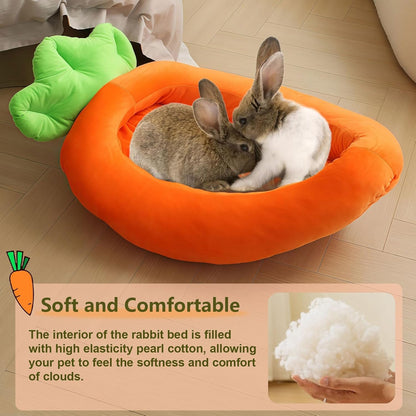 Rabbit Bed,Thick&Soft Bunny Bed with Removable Cushion,Machine Washable with Rattan Mat & Heart