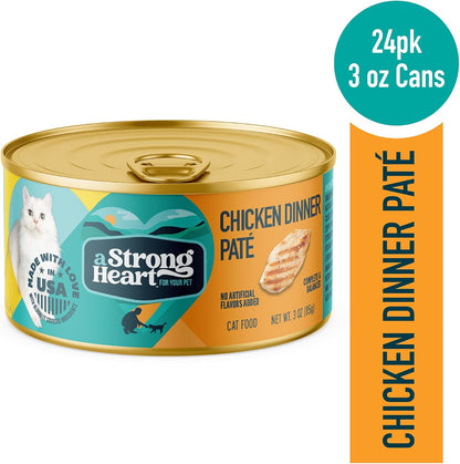 A Strong Heart Canned Wet Cat Food, Chicken Dinner Paté - 3 oz Cans (Pack of 24), Made in The USA