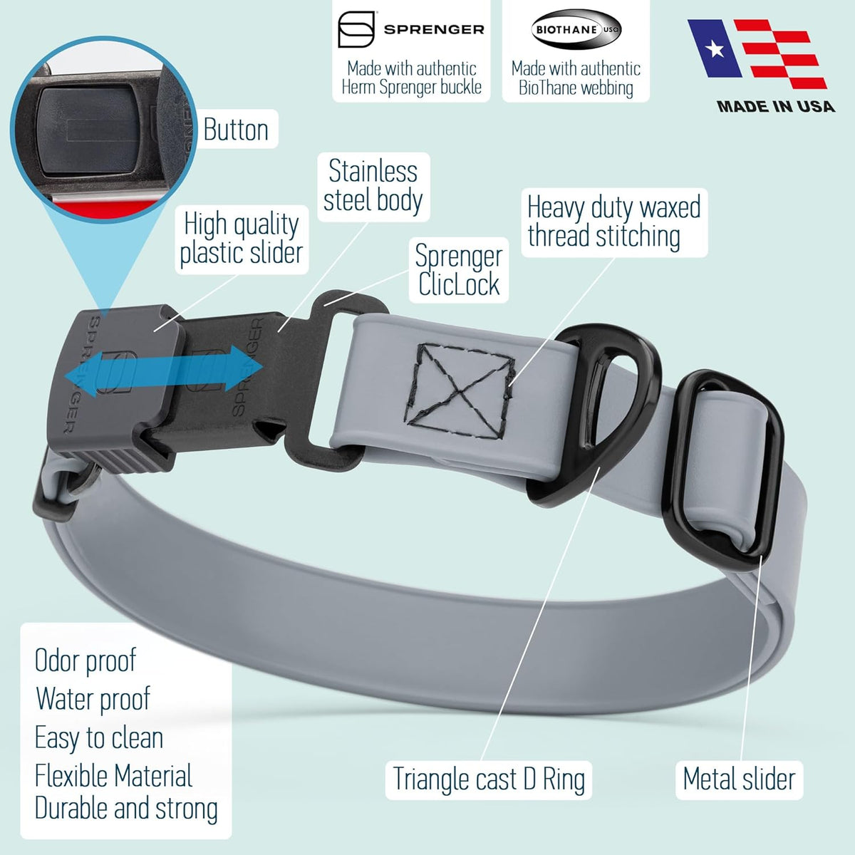 Dogline Biothane Waterproof Dog Collar with Herm Sprenger Stainless Steel Quick Release Buckle