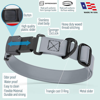 Dogline Biothane Waterproof Dog Collar with Herm Sprenger Stainless Steel Quick Release Buckle