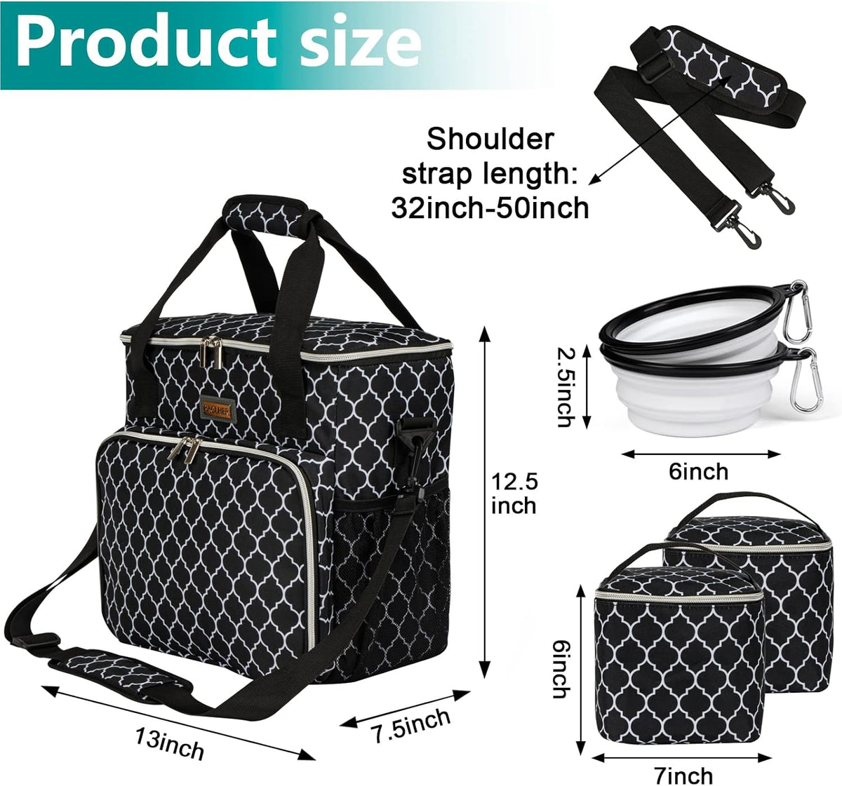 BAGLHER Dog Travel Bag, Pet Travel Bag (ALL Pet Travel Supplies), With 2 Pet Food Containers and 2