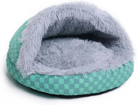 Cat Bed Hooded Plush Nest with Self-Warming Cozy Cave, Calming Anti-Anxiety Pet Bed for Indoor Cats