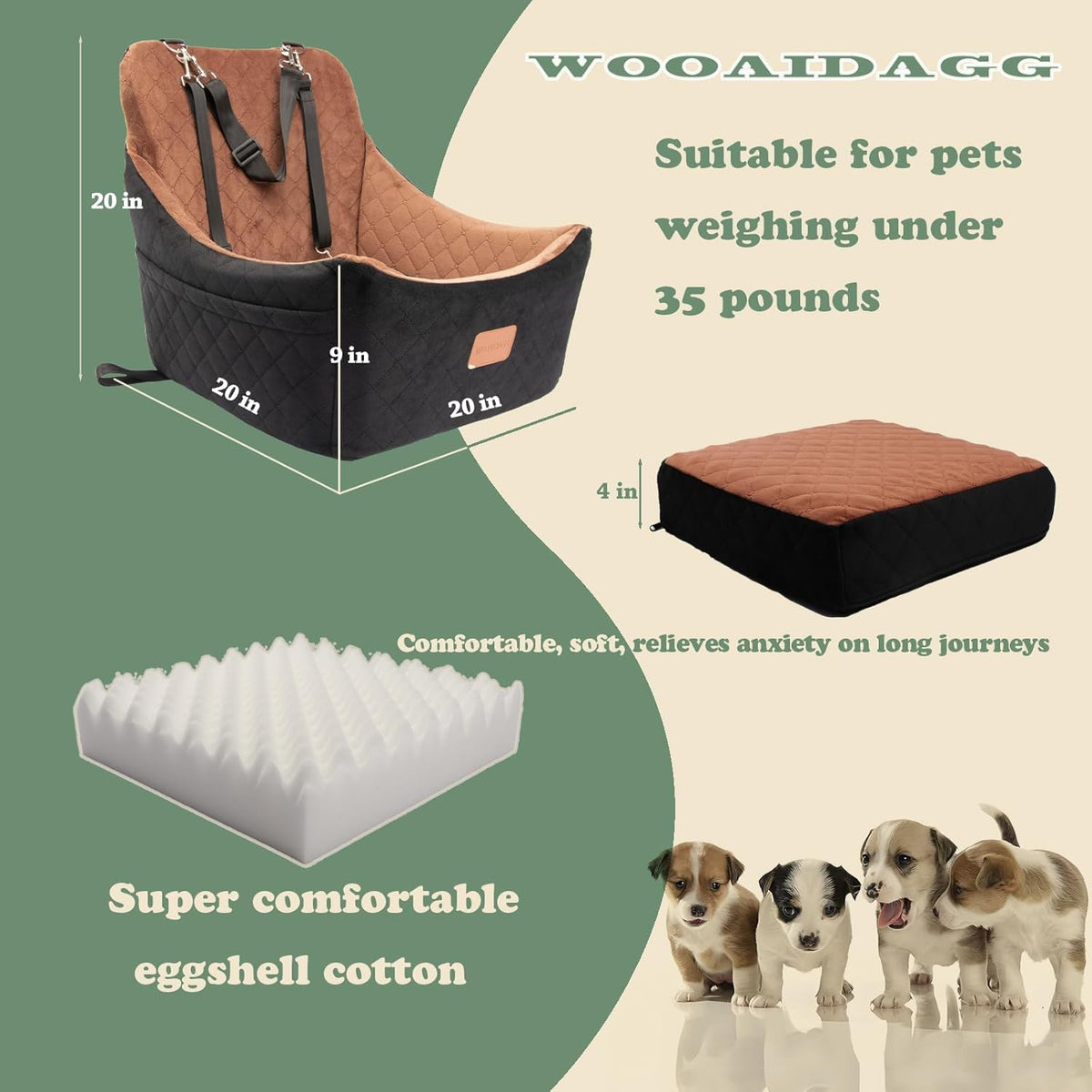 Dog Car Seat for Medium Sized Dog,Pet Travel Car Bed with Seat Belt Channle,Fully Detachable and