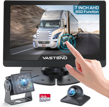1080P Backup Camera for Truck, 7" IPS Touchscreen Monitor Front and Rear View Dual Cameras, IP69