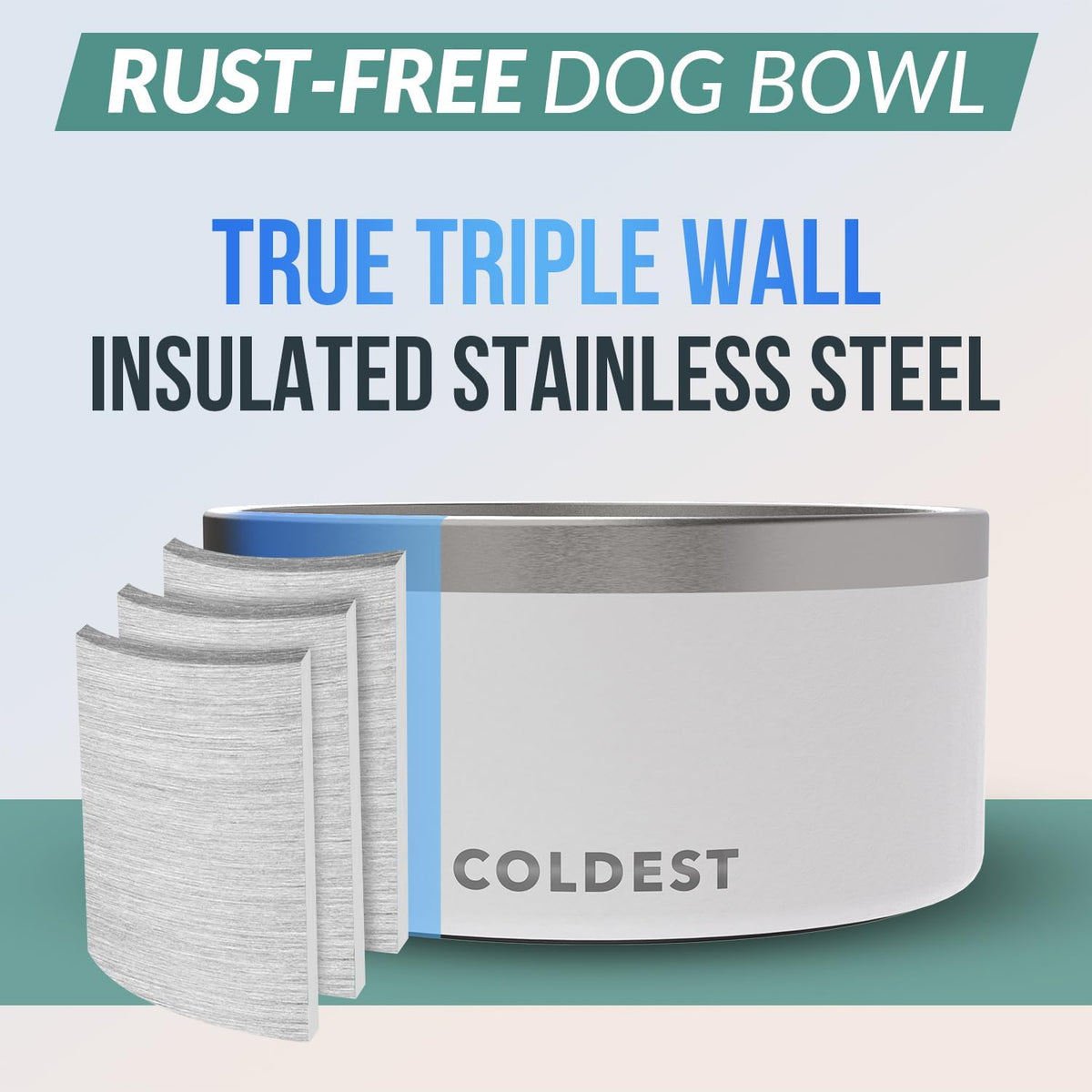 Coldest Dog Bowl - Anti Rust Metal, Non Slip, 3 Layers Insulated Stainless Steel Dog Bowls - Spill