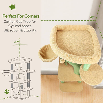 Globlazer Cactus Corner Cat Tree Tower with Scratching Post for Indoor Cats, 51in Multi-Level Cat
