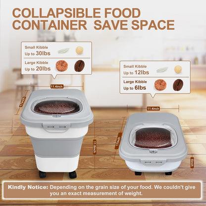 Dog Food Storage Container, 10-20lbs Collapsible Dog Cat Food Containers with Airtight Clear