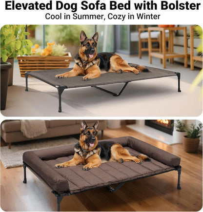 Veehoo Cooling Elevated Dog Bed Add Removable Waterproof Bolster Cushion Mat, Raised Pet Cot with
