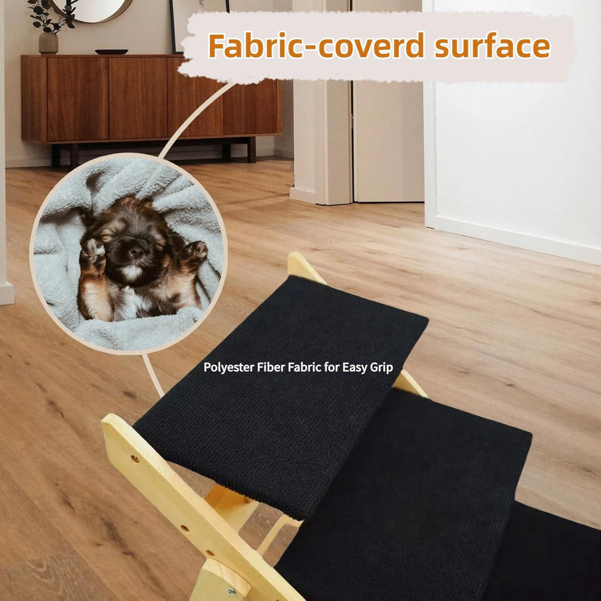 Foldable Dog Stairs/Ramp with 4 Steps - Durable Wooden Pet Stairs for Small, Medium, Large Dogs