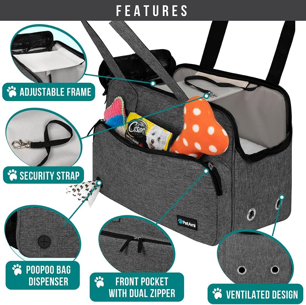 PetAmi Small Dog Purse Carrier, Soft-Sided Pet Carrier Bag with Pockets, Portable Puppy Cat Travel
