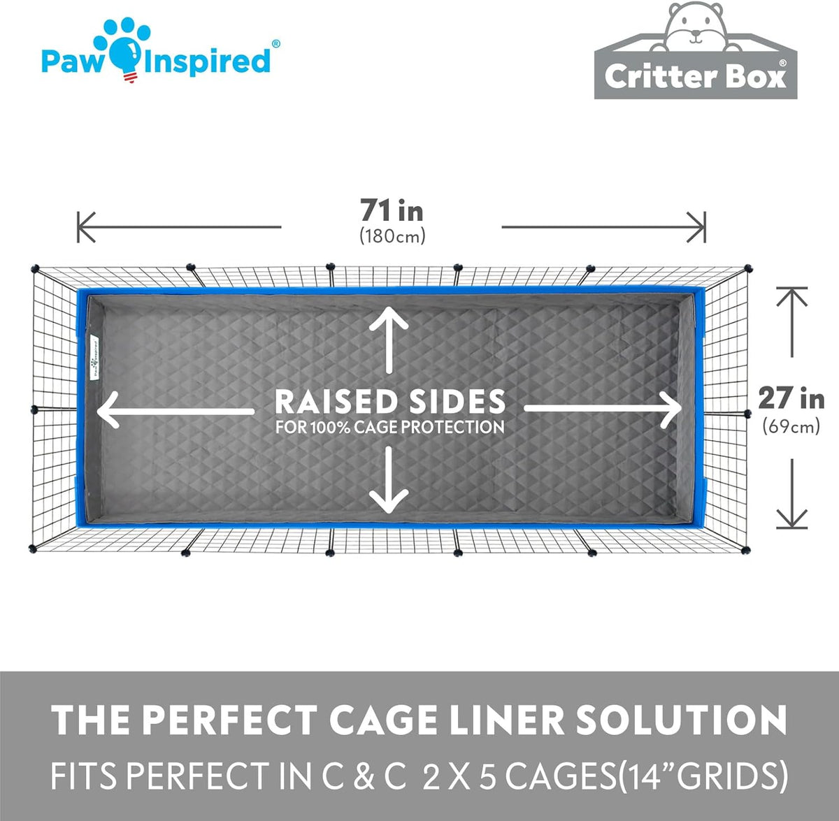 Paw Inspired Critter Box | Washable Guinea Pig Cage Liners with Raised Sides | Fleece Bedding for