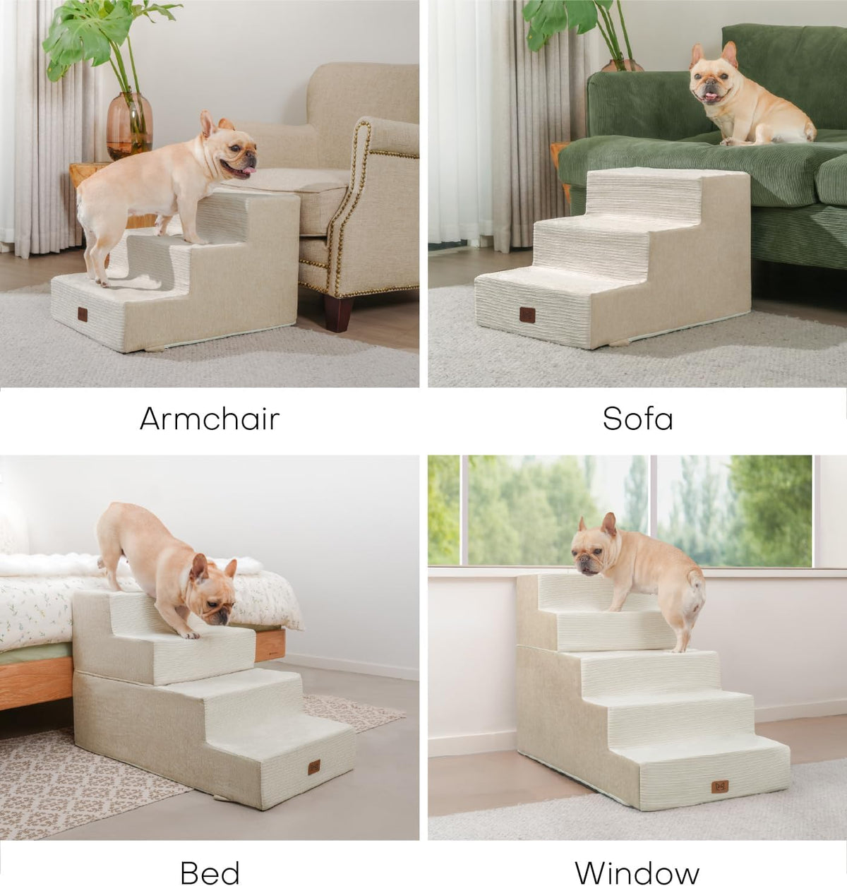 Dog Stairs for High Bed, Dog Steps for Bed Couch Sofa, 35D Foam Extra Wide Pet Steps for Small Dogs