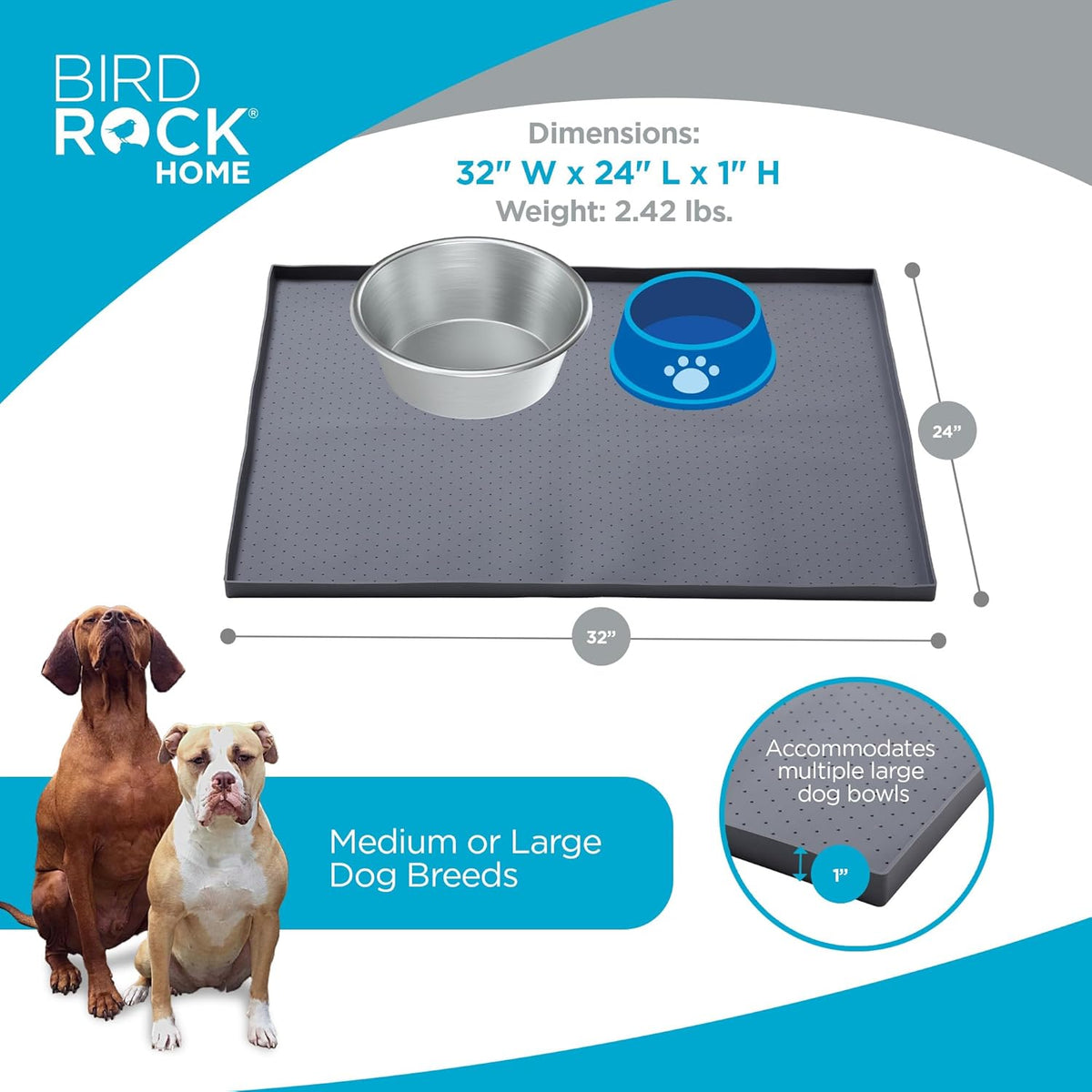 BIRDROCK HOME Extra-Large Dog Mat for Food and Water Bowls - Waterproof Pet Feeding Mat to Prevent