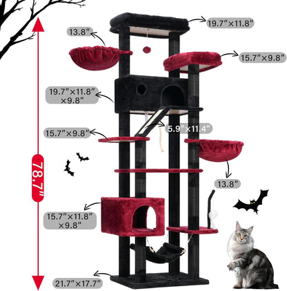 Gothic Cat Tree for Large Cats, 78.7"(200cm) Tall Cat Tower for Indoor Cats Multiple Cats with
