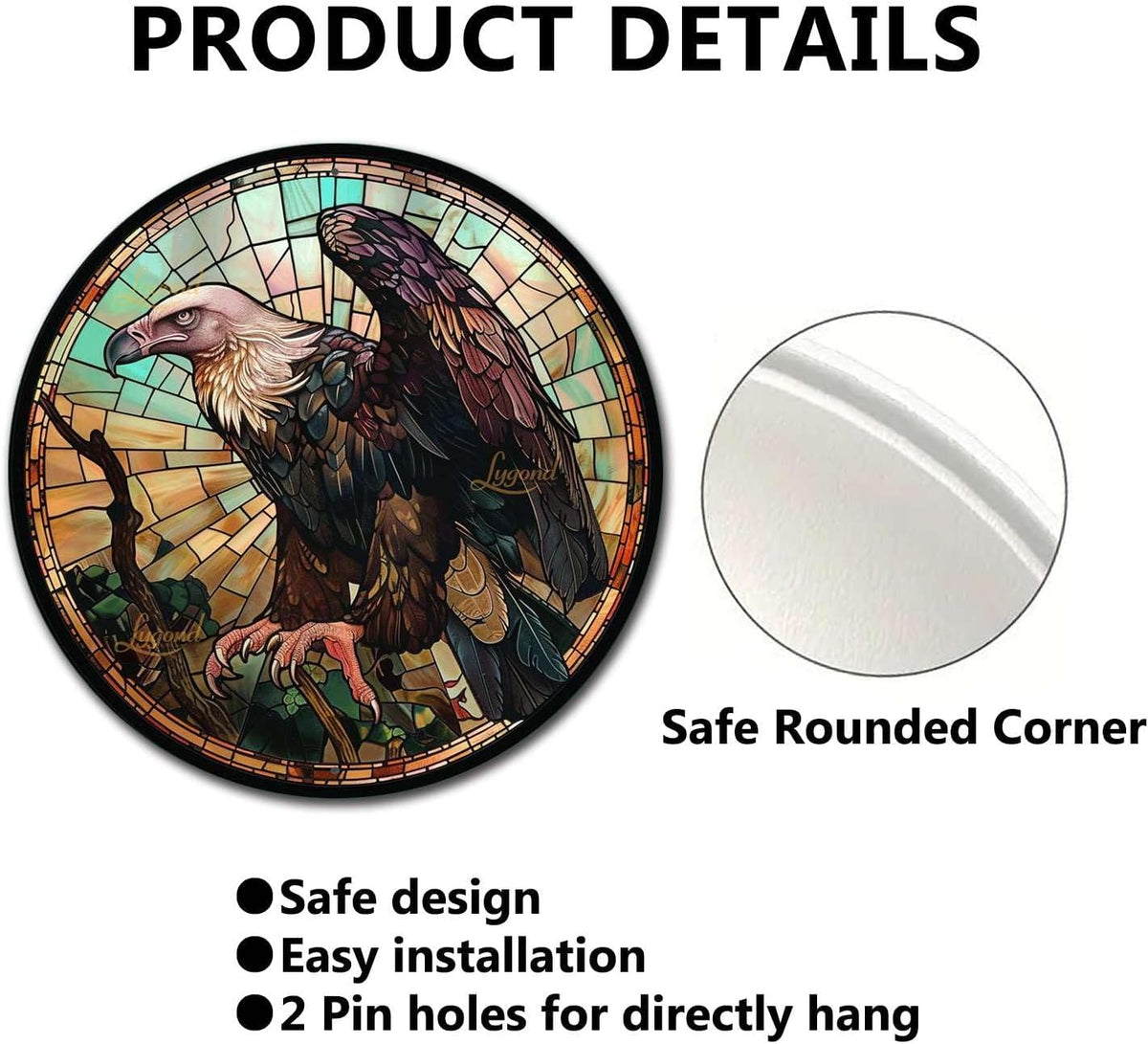 Lygond Metal Sign Tin Sign Circular Stained Glass Vulture Boho Office Decor for Pet 12×12 Inches
