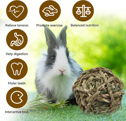 Rabbit Timothy Grass Ball 6 Pcs,Natural Bunny Grass Ball Timothy Hand Woven Chew Toys Small Animals