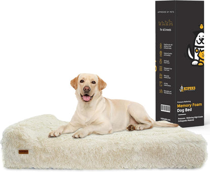 KOPEKS Orthopedic Memory Foam Dog Bed 7" Inch Thick Extra Large Dog Bed with Pillow Fluffy Brown