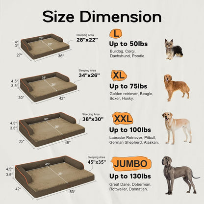 Large Dog Bed Orthopedic Washable: Extra Brown Large Big Dog Bed with Removable Bolster & Memory
