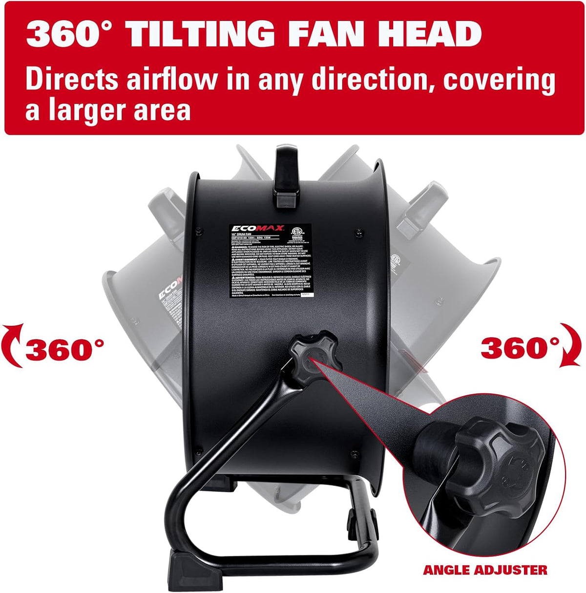 16 Inch High Velocity Industrial Fan Portable Heavy Duty Drum Metal Shop Fan with 3-Speed 360°