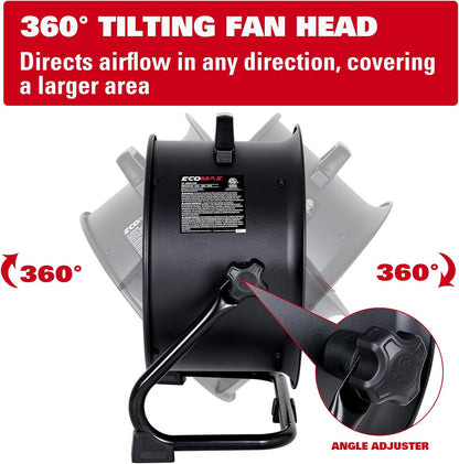 16 Inch High Velocity Industrial Fan Portable Heavy Duty Drum Metal Shop Fan with 3-Speed 360°