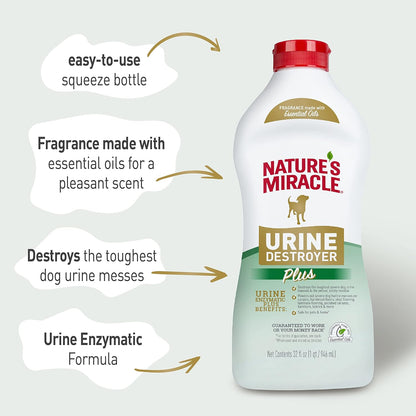 Nature's Miracle Urine Destroyer Plus for Dogs, Enzymatic Formula for Severe Dog Urine Stains, 32