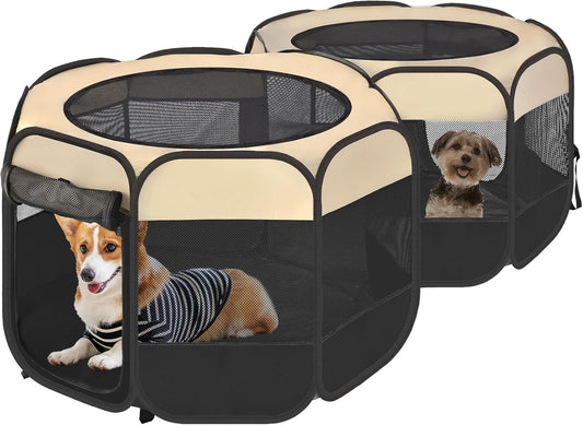 EighteenTek 2-in-1 Pop Up Cat Playpen, Assembly-Free Dog Puppy Pet Playpen, Indoor Outdoor Cats